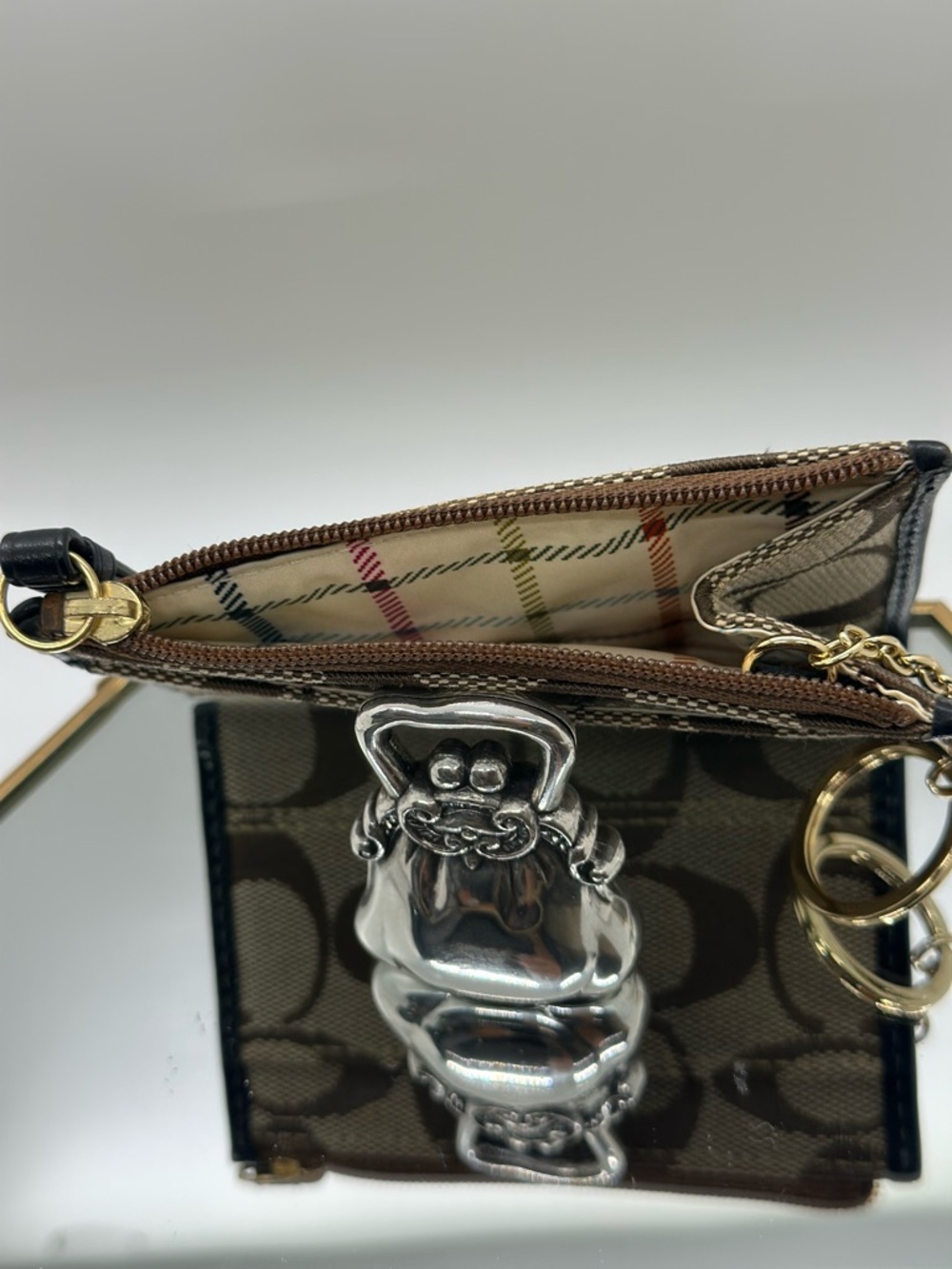 Coach Tattersall Signature Canvas Card Case with Black Trim - Picture 5 of 6